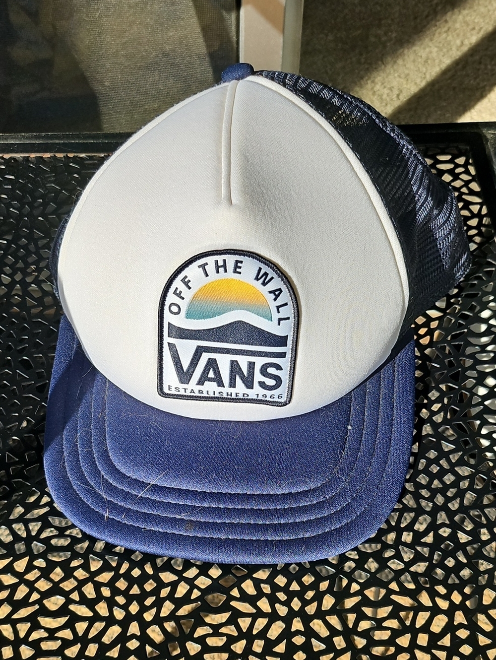 Vans White Front Navy Mesh Trucker Hat with Sunset Patch